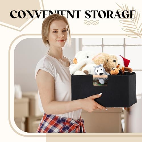 Cinnvoice 3 Pack Fabric Storage Bins for Closet Shelves, 15 x 10.6 x 6 Inch