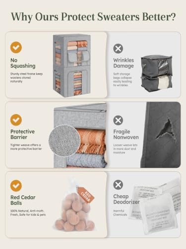 Rigid-Structured Cashmere Sweater Storage Box, 2 Pack, Gray