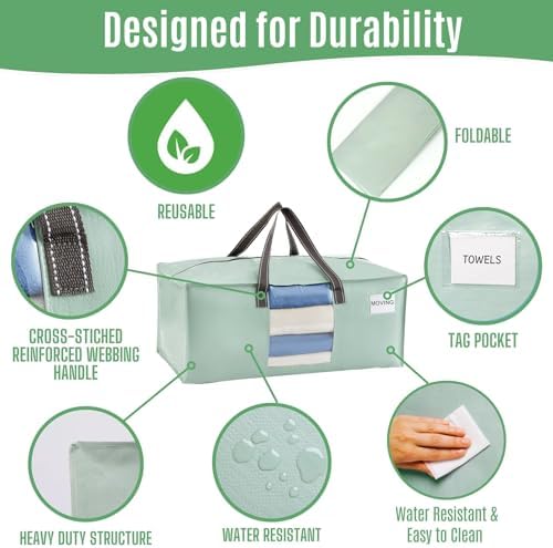 VENO Heavy Duty Moving Bags, Storage Bags, Clear Window, Light Green,4 Pack