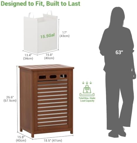 Homykic Bamboo Tilt Out Laundry Hamper Cabinet with 15.5 Gal Removable Bag