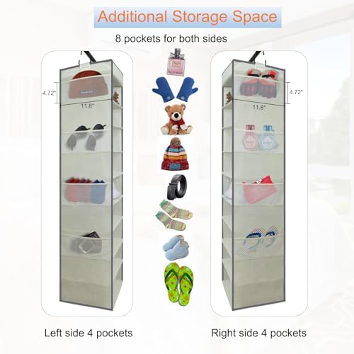 Large-Sized Hanging Shoe Organizer 10-Shelf, Sturdy Hanging Closet Organizer with 8 Side Pockets, Wider Hanging Shelves for Storage Shoes Clothes Jeans Shirts Toys, Beige