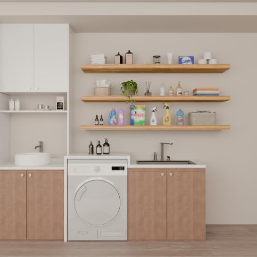 60 Inch Long Floating Shelves for Wall Set of 3, Solid Wood Brown Floating Shelves 10in Depth, 5ft Large Wall Shelf Floating Bookshelf for Kitchen Living Room Laundry Room