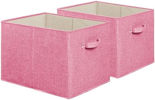 Simple Houseware 15" x 13" Foldable Fabric Storage Bin with Handles, Pink