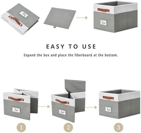 DECOMOMO Storage Bins, Storage Baskets for Shelves (Grey & White)