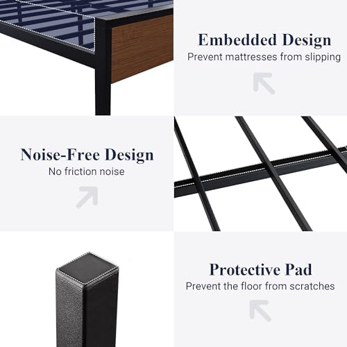 Allewie King Size Bed Frame, Heavy Duty 12 Metal Slats Support, Walnut