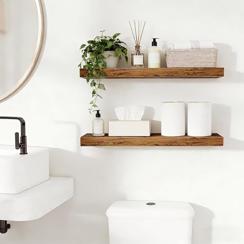 23.6"L Heavy Duty Solid Wood Core Floating Shelves, Rustic Brown, Set of 2