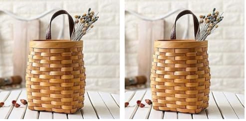 hanging wicker basket Hand-Woven Wood Storage Basket Portable Wall Hanging Flower Basket Organizer Fruit Vegetable Rattan Box Home Decoration Height 6.1in (Pack of 2)