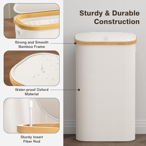 Bathola Slim Laundry Hamper with Lid, 75L Small Laundry Basket, Beige