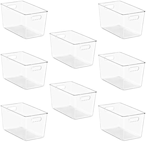 Clear Storage Bins with Lids, 8 Pack X-Large Stackable Clear Bins, Clear Storage Containers with Lids, Plastic Organizer Boxes for Pantry Storage, Kitchen Cabinets, Closet Organization, Bathroom