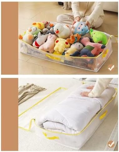 Clear Underbed Storage Bags,Foldable PVC Mesh Clothes Storage Bags with Zipper for Bedding,Blankets,Clothes,Toys,Transparent Underbed Organisation (Blue,39.4x14.2x7.1 in)