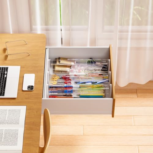 Yieach 8 Pack 6 Inch Tall Acrylic Drawer Divider for Clothes-Expandable from 12.3-18''-Adjustable Dresser Deep Drawer Dividers for Baby Clothing,Underwear,Clear in Drawer Separators for Kitchen,Office