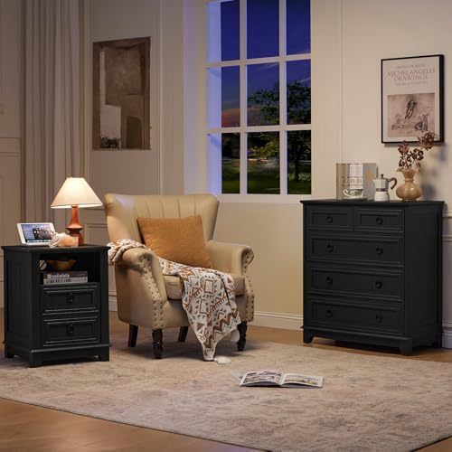 Joaxswe Farmhouse 5 Drawer Dresser for Bedroom Set of 2, 33.2" Tall Small Dressers & Chest of Drawers, Rustic Wood Dresser with Metal Handle, Storage Organizer Closet for Living Room, Hallway,Entryway | Chest of Drawers, Rustic Wood Dresser with Metal ...