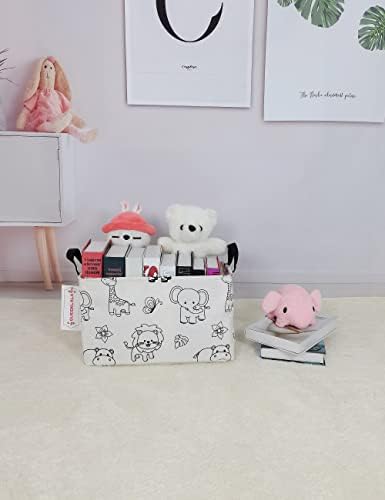 QUEENLALA Rectangular Collapsible Laundry Basket with Side Handles, Zoo