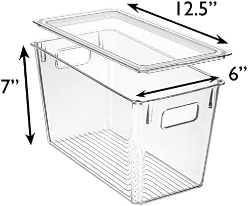 ClearSpace Plastic Storage Bins with Lids for Pantry & Fridge, 4 Pack | Modern plastic storage bins with lids for pantry and refrigerator organization, 9L capacity, transparent rectangular shape