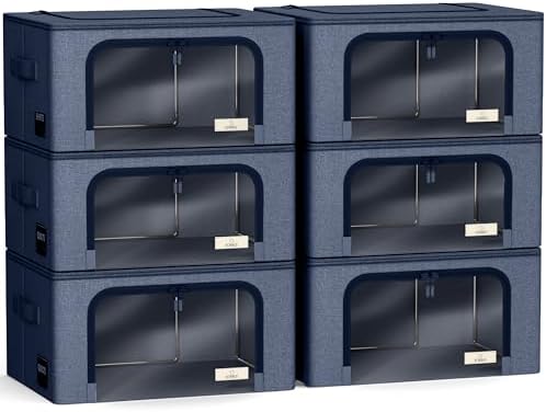 Sorbus Clothes Storage Bins, Clear Window & Handles (6 Pack, Blue)