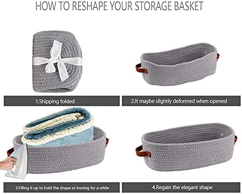 2 Pack Cotton Rope Small Woven Basket,Toilet Paper Basket,Room Storage Basket with Handles for Bathroom, 13"x5.9"x4" Gary