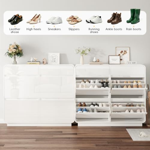St.Mandyu Shoe Storage Cabinet with 4 Large Flip Drawers, White