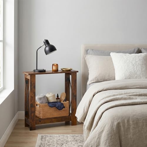 Slim Side Table, 6.6 Inch Ultra Narrow End Table, Rustic Brown