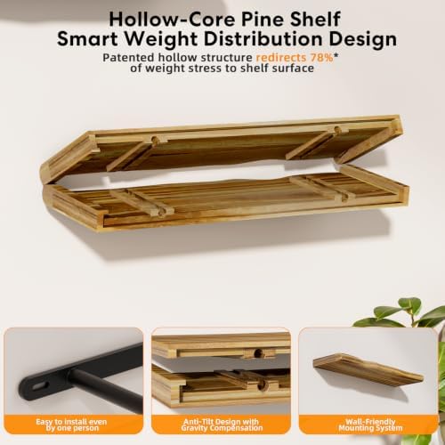 Walnut Finish Floating Shelves,Hidden Brackets,2-Pack,24 Inches Each