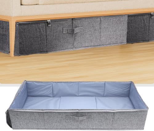 Under Bed Storage Cotton Linen Water Proof Underbed Storage Bags for Bedding Foldable Under Bed Storage Container for Clothes Socks Shoes, Gray (S)