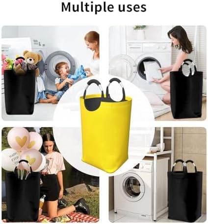 Large Laundry Hamper Bag, Sunshine Yellow Color Collapsible Laundry Basket Dirty Clothes Organizer Washing Bin for Family Essentials Storage