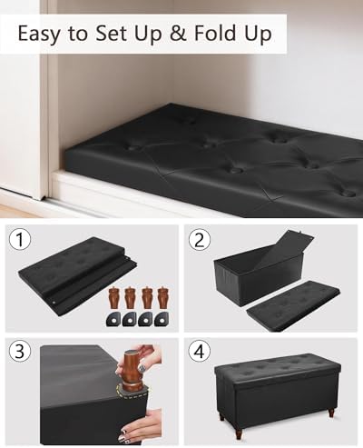 GLAXYFUR 30 Inches Ottoman with Storage, Folding Bench with Legs, Black