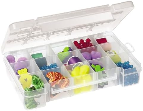 Akro-Mils 05705 Plastic Portable Parts Storage Case for Hardware and Crafts with Hinged Lid and 4 Adjustable Dividers, (8-3/8 x 5 x 1-5/8)-Inch, Small, Clear (Pack of 12)