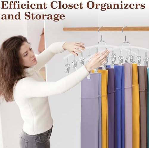 2 Pack Legging Organizer for Closet 360° Swivel, Space Saving Metal Gym Clothes Hangers w/20 Clips Holds 20 Leggings, Closet Organizers and Storage, Room Organization Essentials, White