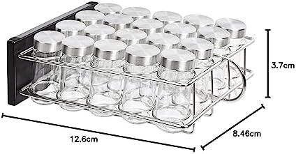 Amazon Basics 20 Jars Spice Rack Organizer, Space-Saving Kitchen Organizer with Glass Spice Jars, Sturdy, Silver