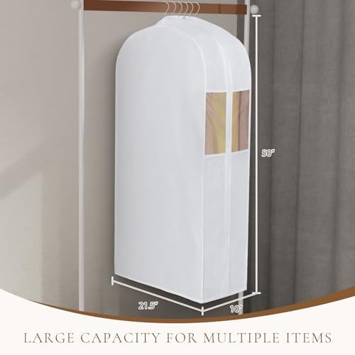 Univivi 50 Inch Cotton Hanging Garment Bags for Storage 2 Pack, White