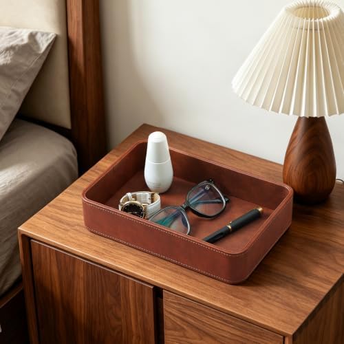 Valet Tray for Men, PU Leather Catchall Tray Nightstand Organizer
