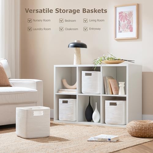 UBBCARE Storage Cubes 11 Inch, Cotton Rope Woven Baskets for Organizing, Cube Storage Bin for Baby Nursery, 4-Pack Square Toy Storage Baskets for Shleves Organizer, Closet, Kidsroom, White