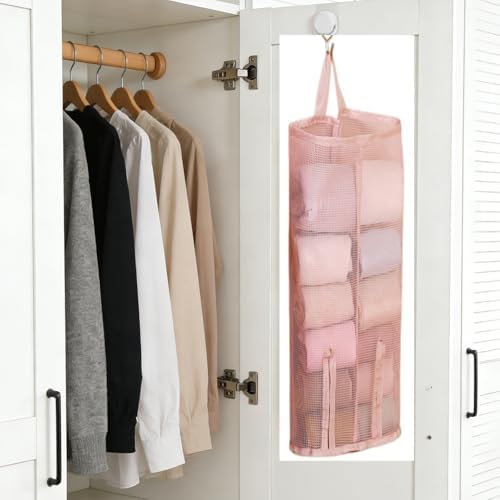 Hanging Sock Storage Bag,Sock Underwear OrganizerWall Mount Multifunctional Bag,Saver Kitchen Storage Holder,Hanging Closet Organizer,for Storing Socks Ties Plastic Bag 3PCS (Pink)