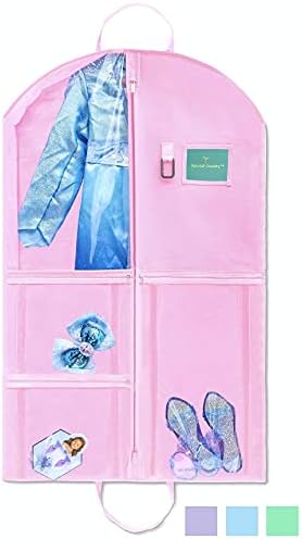 Waterproof Hanging Garment Bag 40 inch Clothes Bag with Gusset, 5 Pockets Side Zip for Dance Costumes Sports Skating Theatre Pageants Cheer Cosplay Kendall Country (Cotton Candy, 40 inch)
