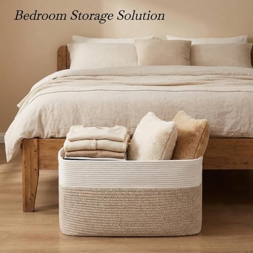 Optish 75L Large Woven Blanket Basket, Storage Basket with Handles