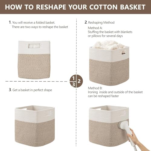 UBBCARE Storage Cubes 11 Inch, Cotton Rope Woven Baskets for Organizing, Cube Storage Bin for Baby Nursery, 2-Pack Square Toy Storage Baskets for Shleves Organizer, Closet, Kidsroom, Brown