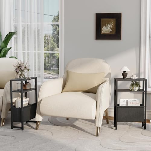Narrow Side Table, Slim End Table with Magazine Rack, Skinny Bedside Table for Small Spaces, 3 Tier Sofa Couch Table Nightstand for Living Room, Bedroom, Black LET503B