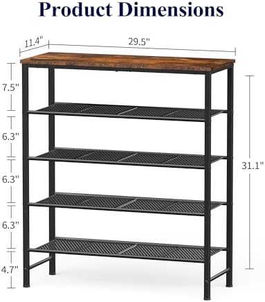 Kitsure Wooden Top Shoe Rack for Entryway, 29.5" x 11.4" x 31.1", Brown