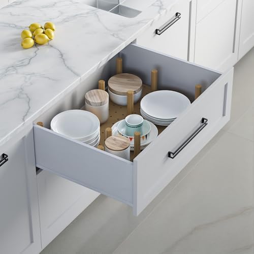 Dowell 4-Piece Wood Pegboard Drawer Divider Organizer Set with 9 Wooden Pegs – Adjustable to Fit Drawers of Various Sizes, Customizable Storage for Pots, Pans, and Plates-4007 3319 9P (33"X18-1/2")