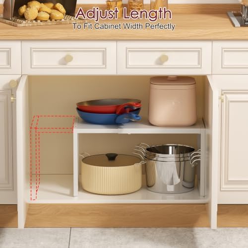Expandable Kitchen Storage Shelves,100LBS Heavy Duty Metal Shelving Unit For Pot Pans Appliance,Adjustable White Small Shelf Rack Organizer For Kitchen Countertop Under Cabinet Closet Garage Pantry