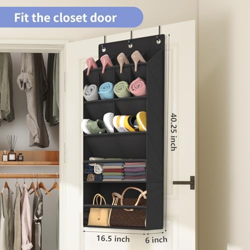 2 Pack Over the Door Shoe Organizers, Hanging Shoe Organizers Large Pockets | Shoe Holder Hanging Shoe Rack for Closet Shoe Organizer for Wall, Over Door Organizer with 28 Pockets for Boot, Sneaker Black