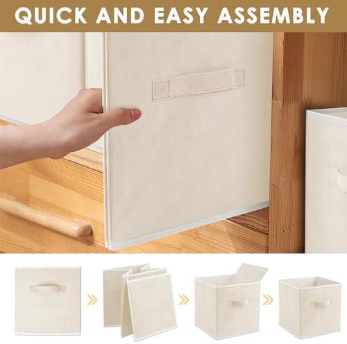 Criusia Storage Cubes, 11 Inch Clothes Storage Bins with Dual Handles (10 Pack), Fabric Collapsible Storage Bins for Shelves Closet, Cubby Organizer Bins for Clothing Toys Blanket Magazines (Beige)