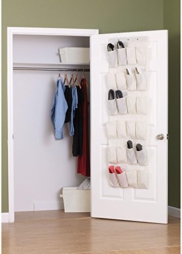 Household Essentials Over The Door 24 Packet Shoe Storage Organizer, Natural Canvas