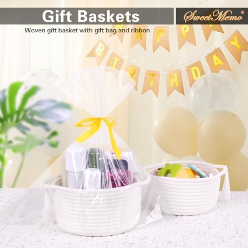 3-Pack Small Gift Basket Empty to Fill with Gifts Bag & Ribbon, White