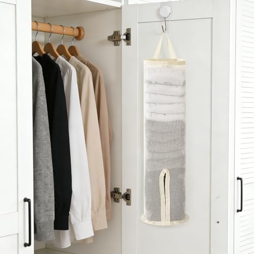Hanging Sock Storage Bag,Wall Mount Multifunctional Bag,Sock Underwear Organizer,Hanging Closet Organizer,Saver Kitchen Storage Holder for Storing Socks Ties Plastic Bag 3PCS (Beige)