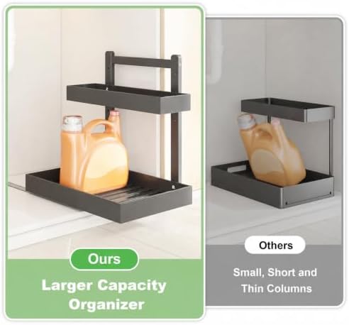 Bamboo Under Sink Organizer 2 Pack, 2-Tier Pull Out Cabinet Organizer