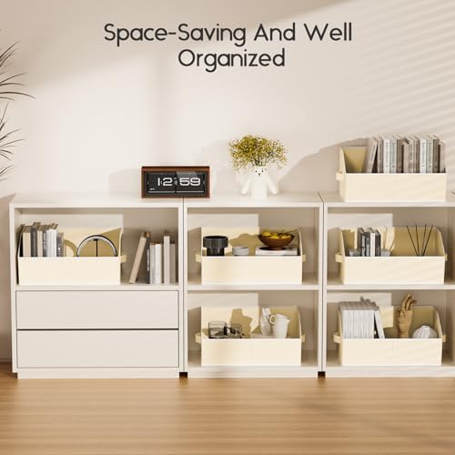 Homsorout Large Closet Organizers and Storage Bins - 10 Pack Trapezoid Storage Baskets for Shelves, Foldable Fabric Basket with Handles Ideal for Closet, Basket, Wardrobe and Shelf Storage, Beige