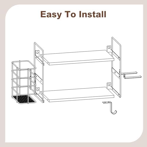 3-in-1 Wall Mounted Hair Dryer Holder with 2 Tier Shelves & Detachable Basket, Space Saving Organizer for Bathroom, Kitchen, Bedroom, Rust-Resistant, Easy Install (White)