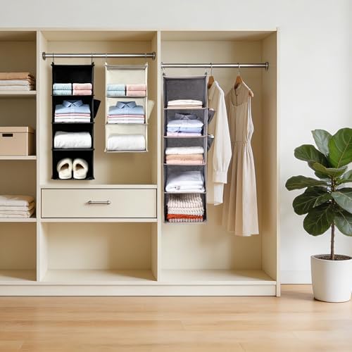 Hanging Closet Organizer and Shelves,3 Shelves with 1 Side Pockets (Black)