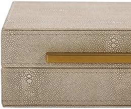Kingflux Ivory Shagreen Decorative Box For Keepsake And Memory, Faux Leather Storage Box Jewelry Organizer Wooden Home Organizer Box For Accessory With Brushed Gold Handle (Ivory)